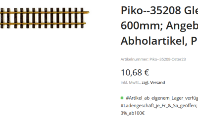 🔵 Piko–35208 Gleis gerade 600mm, Angebot, Abholartikel