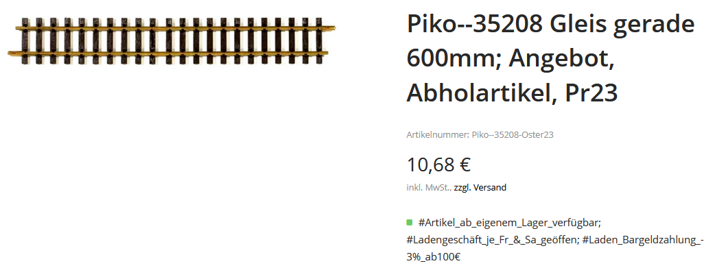 You are currently viewing 🔵 Piko–35208 Gleis gerade 600mm, Angebot, Abholartikel